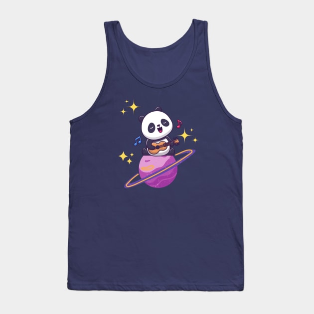 Cute Panda Singing on Saturn - Adorable Panda - Kawaii Panda Tank Top by Suga Collection